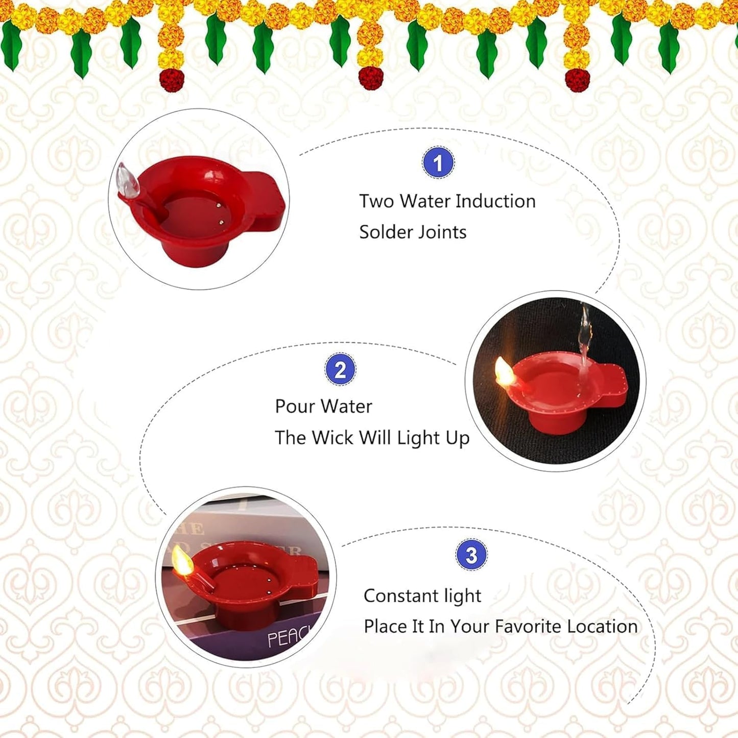 Reusable Water Sensor Lighting Diya's For Diwali, Pooja & Gifting ( PACK OF 6,/12,/18,/24 )